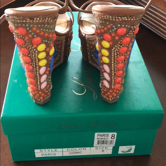 Lauren Lorraine Cognac Embellished Wedges - Picture 4 of 4